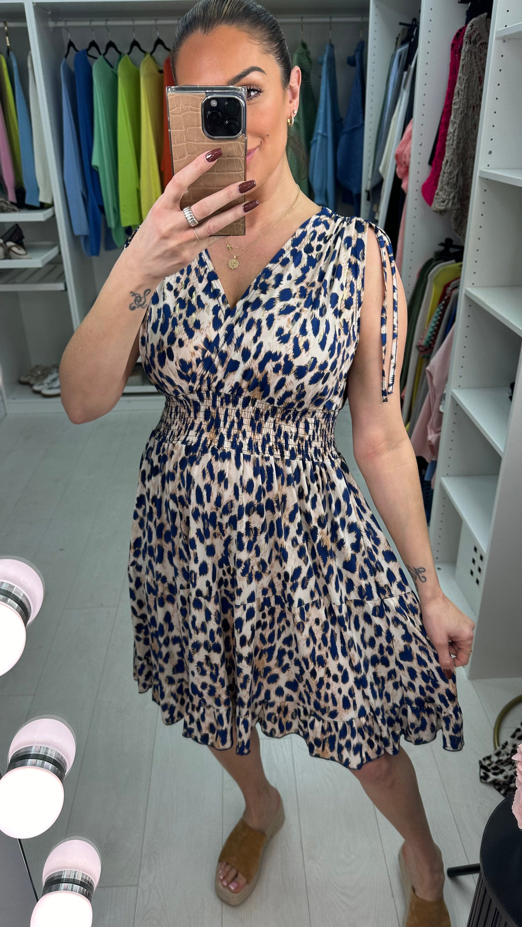 Ruby Leopard Print Short Sleeve Midi Dress