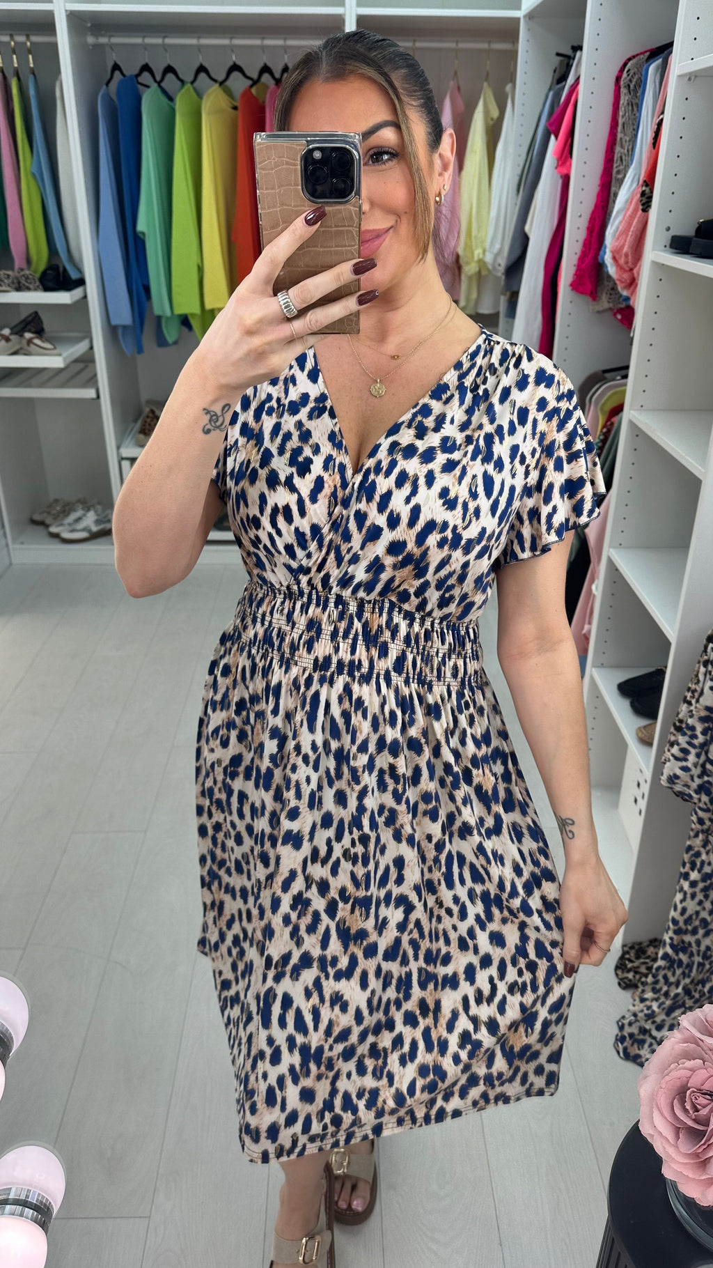 Phoebe Leopard Print Frill Detail Magic Midi Dress