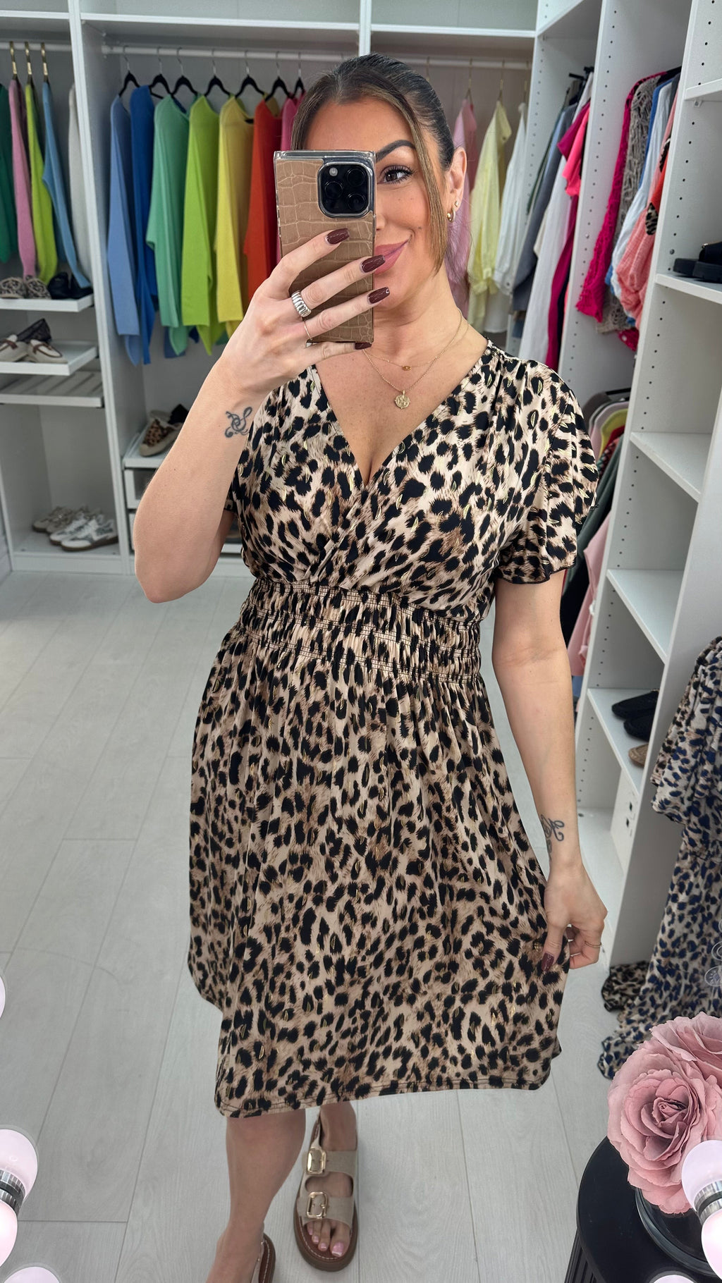 Phoebe Leopard Print Frill Detail Magic Midi Dress