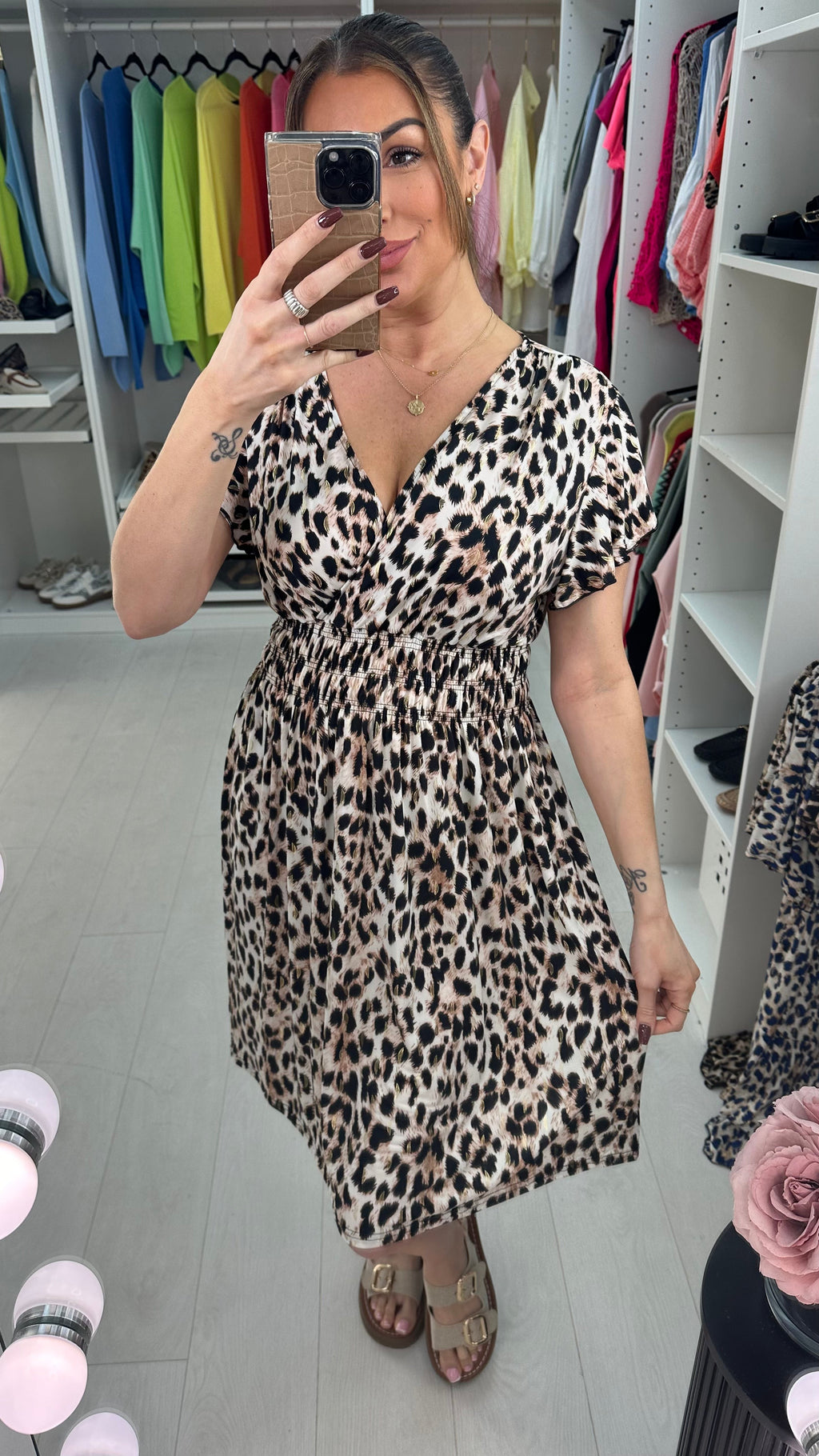 Phoebe Leopard Print Frill Detail Magic Midi Dress