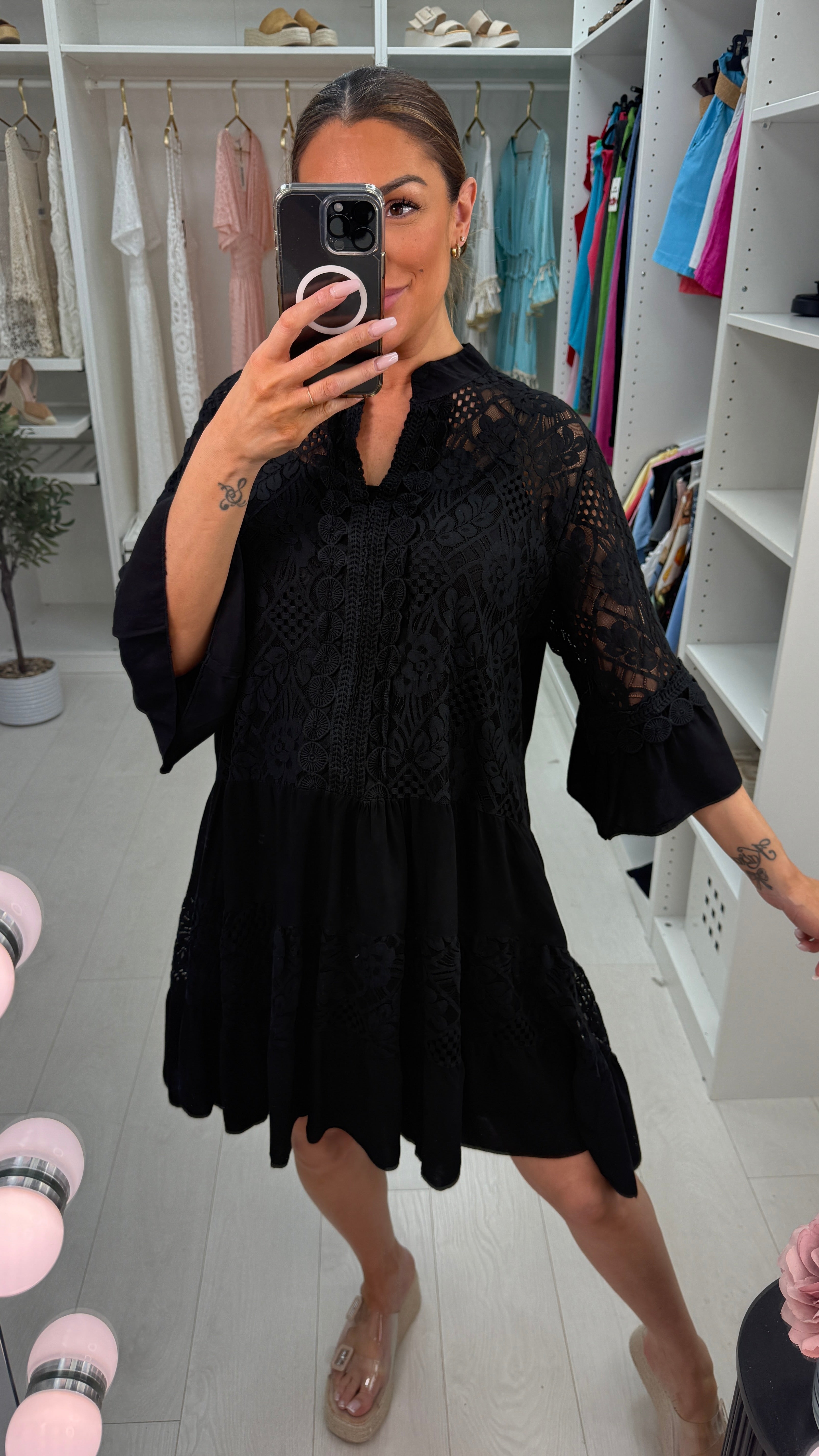 Rebecca Lace Embroidered Detail Smock Dress