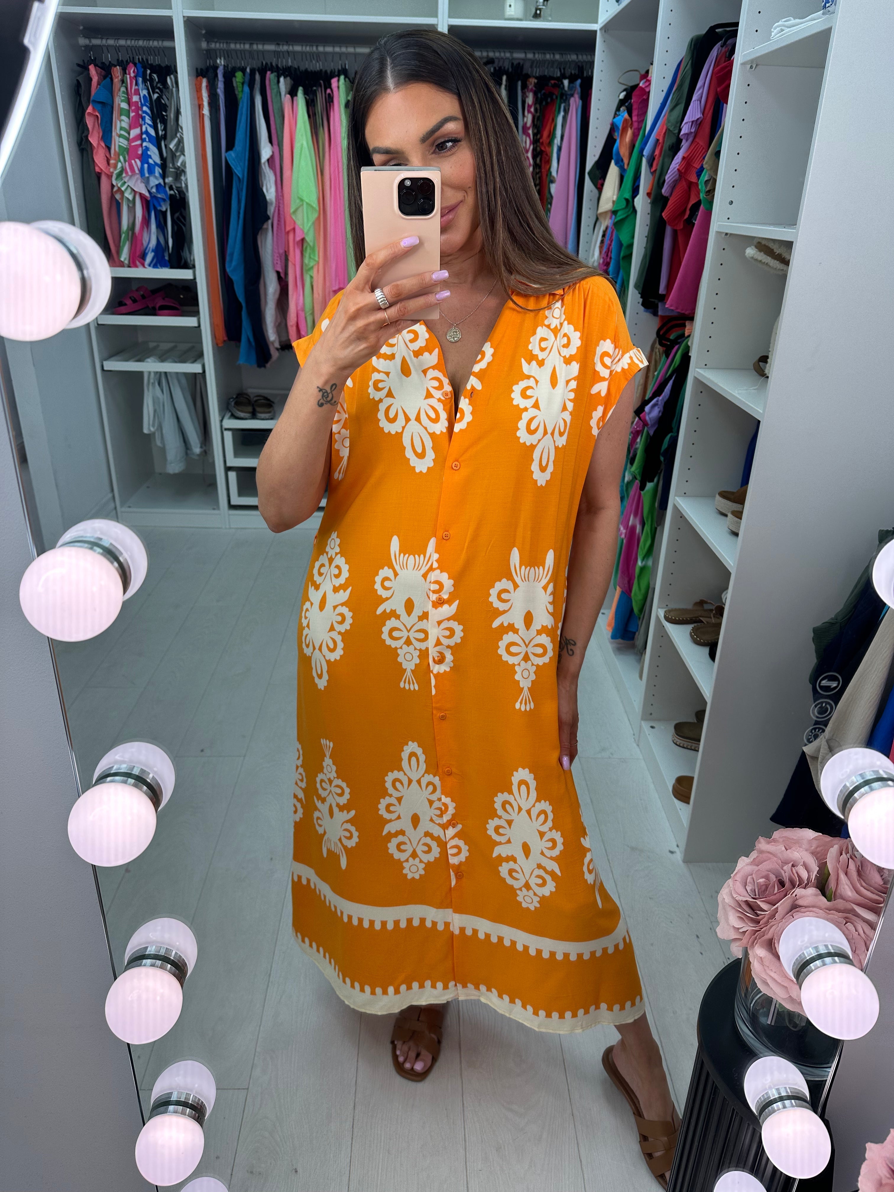 Brielle Mosaic Print Tie Belt Maxi Dress