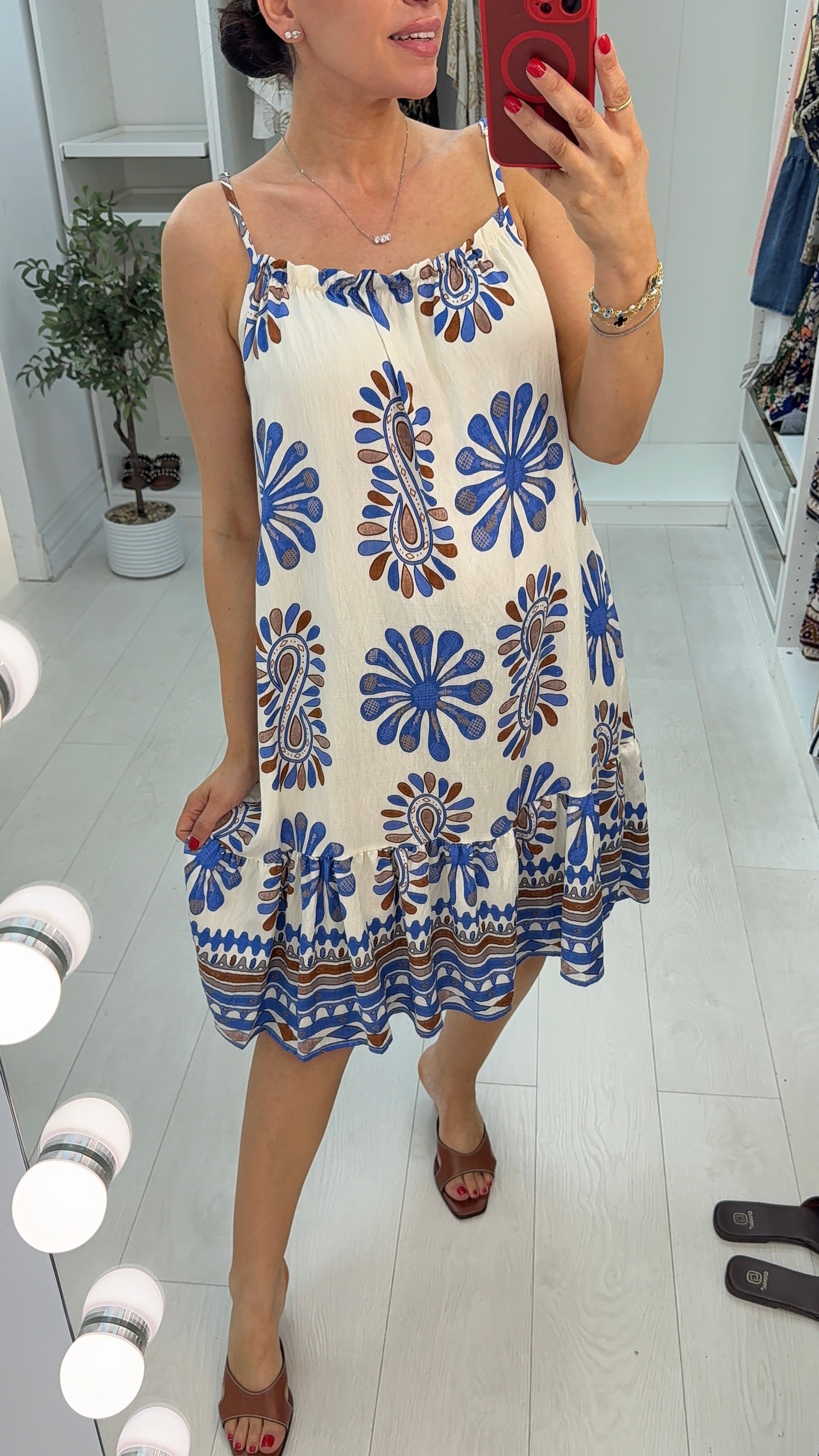 Zafira Paisley Print Strappy Midi Dress