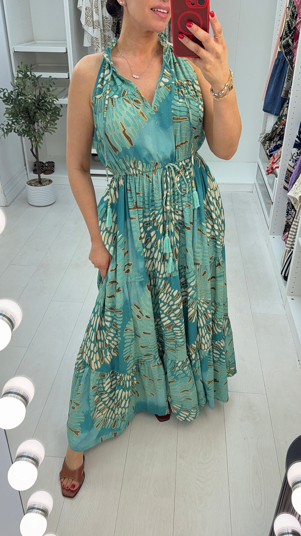Bellamy Aqua Halterneck Embellished Tiered Dress