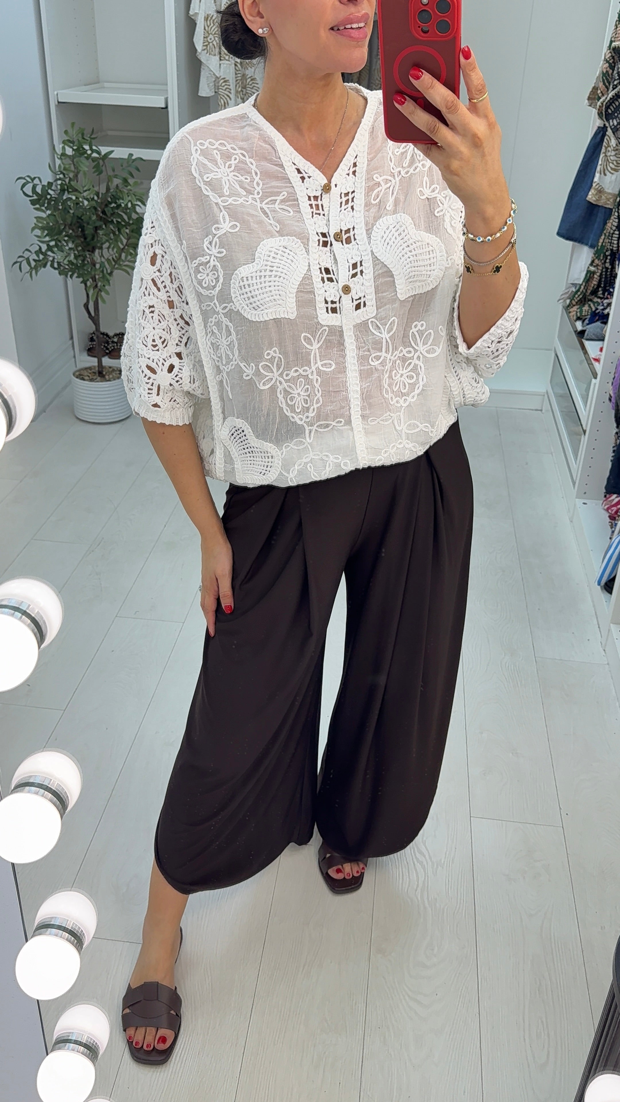 Billie V Neck Crochet Detailed Batwing Top
