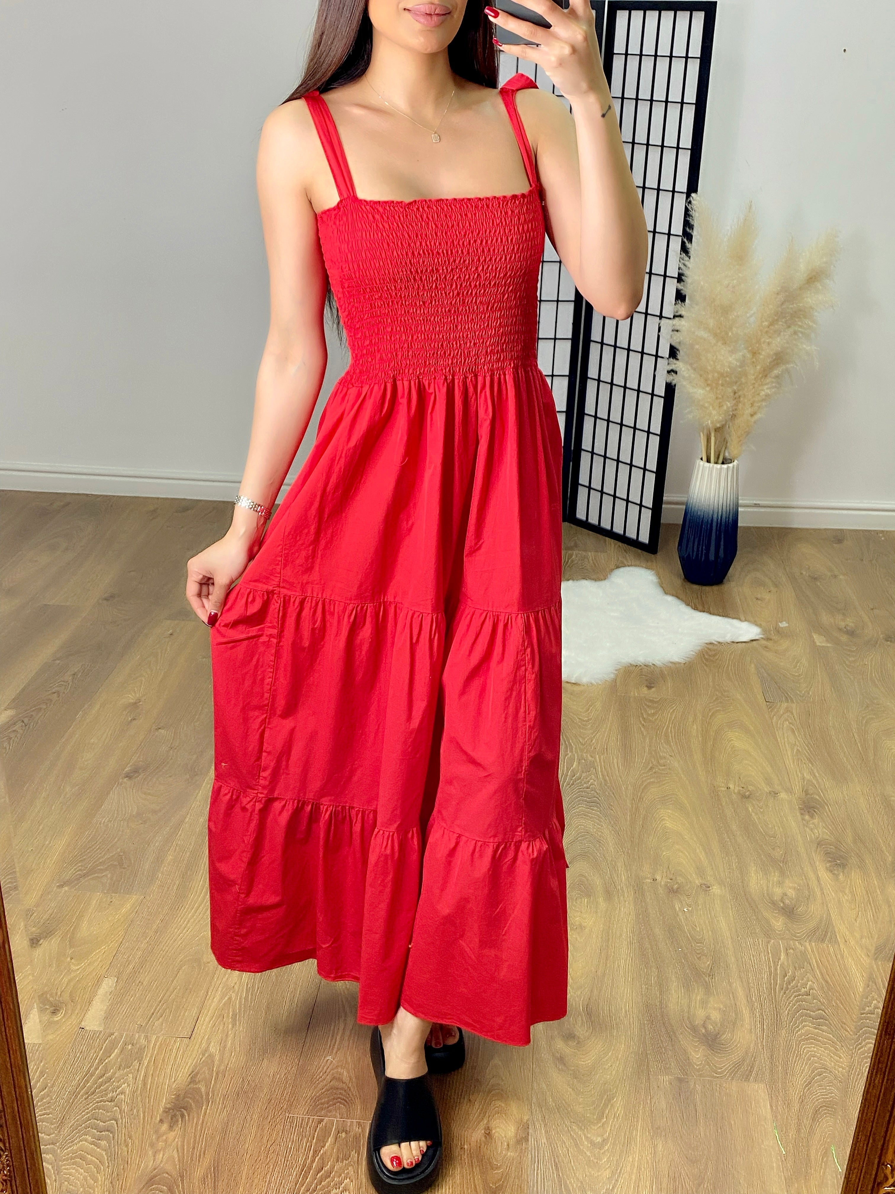 Leonardo Plain Shirred Tiered Hem Maxi Dress
