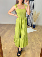 Leonardo Plain Shirred Tiered Hem Maxi Dress