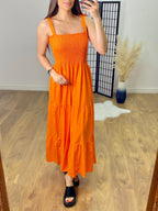 Leonardo Plain Shirred Tiered Hem Maxi Dress