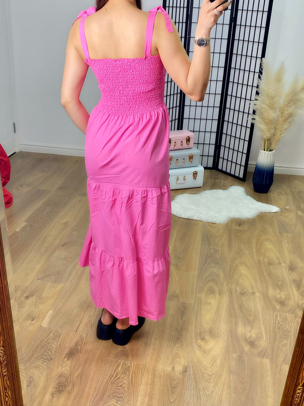 Leonardo Plain Shirred Tiered Hem Maxi Dress