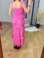 Leonardo Plain Shirred Tiered Hem Maxi Dress