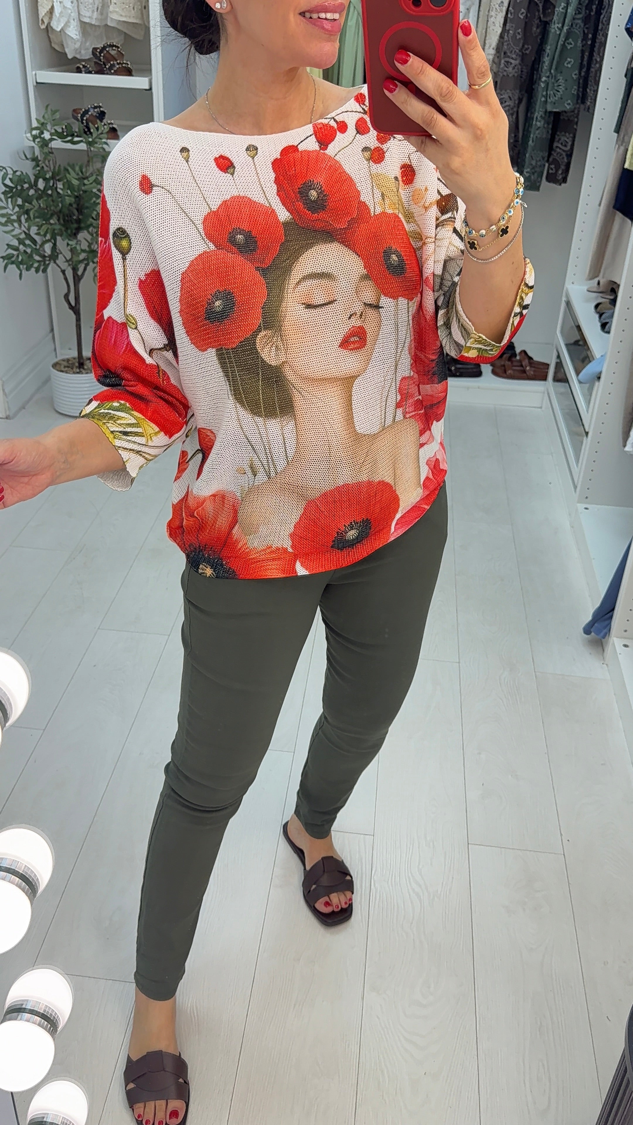 Ballie Poppy Lady Print Batwing Top