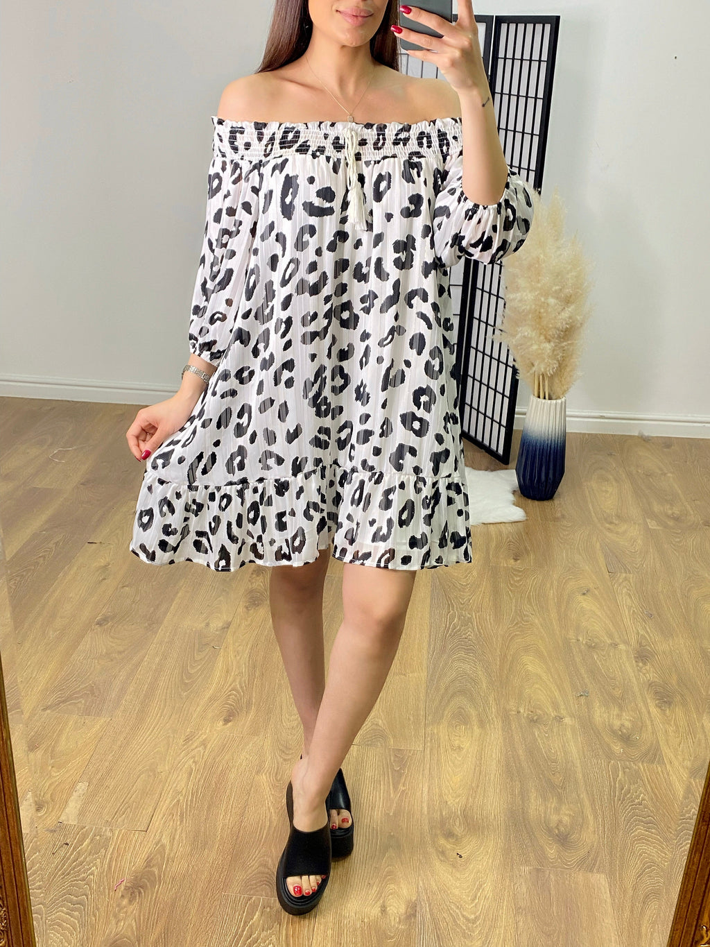 Sharlot Lurex Leopard Print Bardot Dress