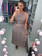 Shenner Beige Pebble Print Cut Out Dress