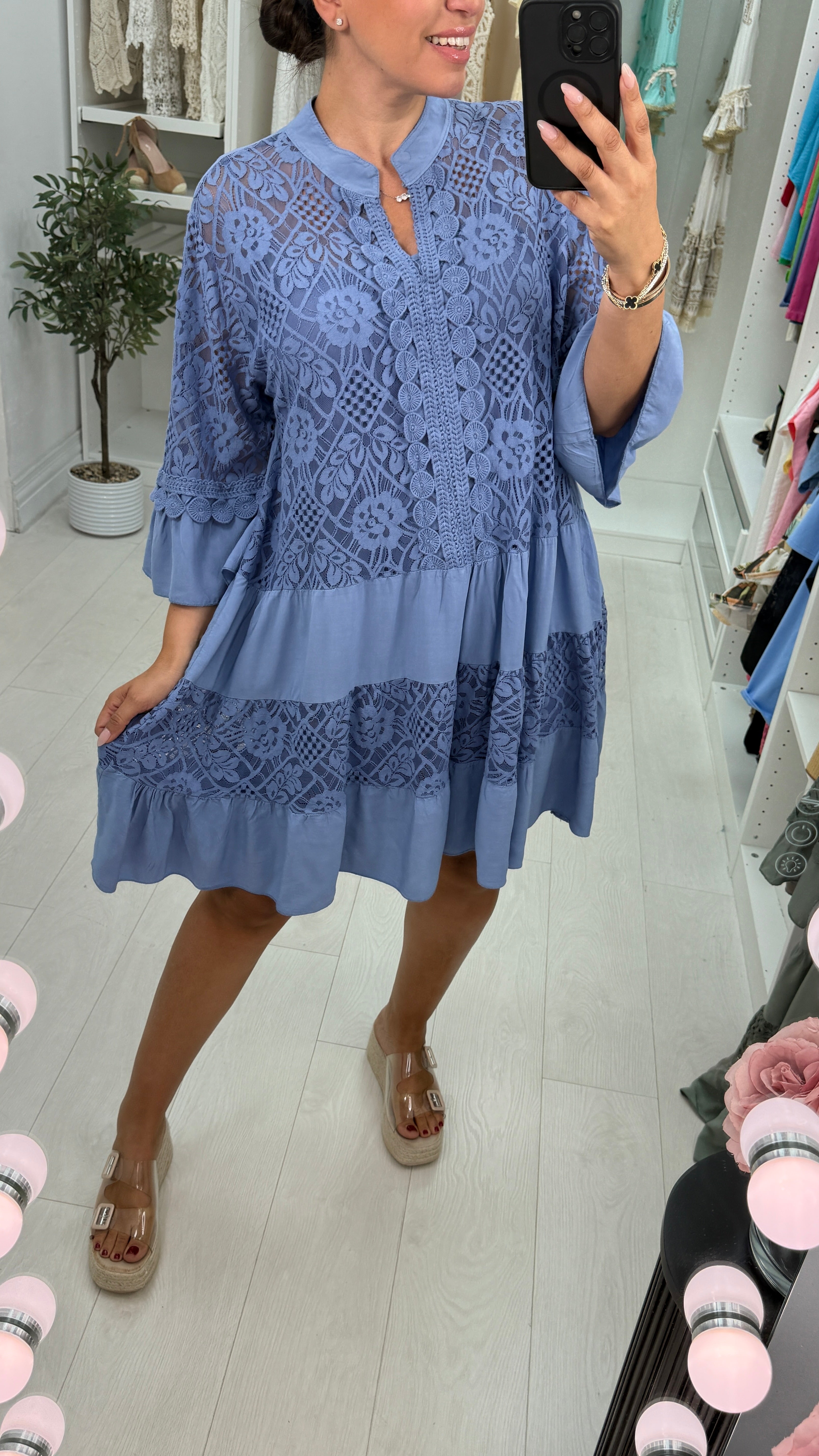 Rebecca Lace Embroidered Detail Smock Dress
