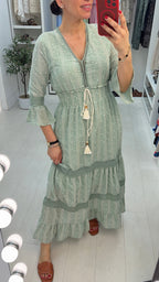 Luni Embroided V Neck Maxi Dress