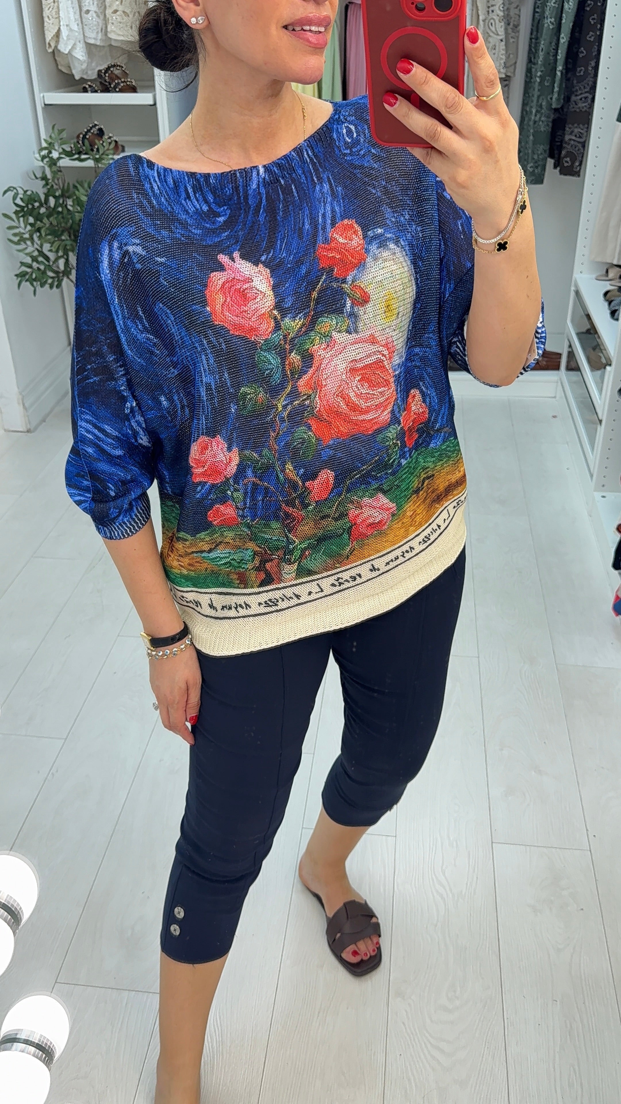 Della Rose Print Batwing Top