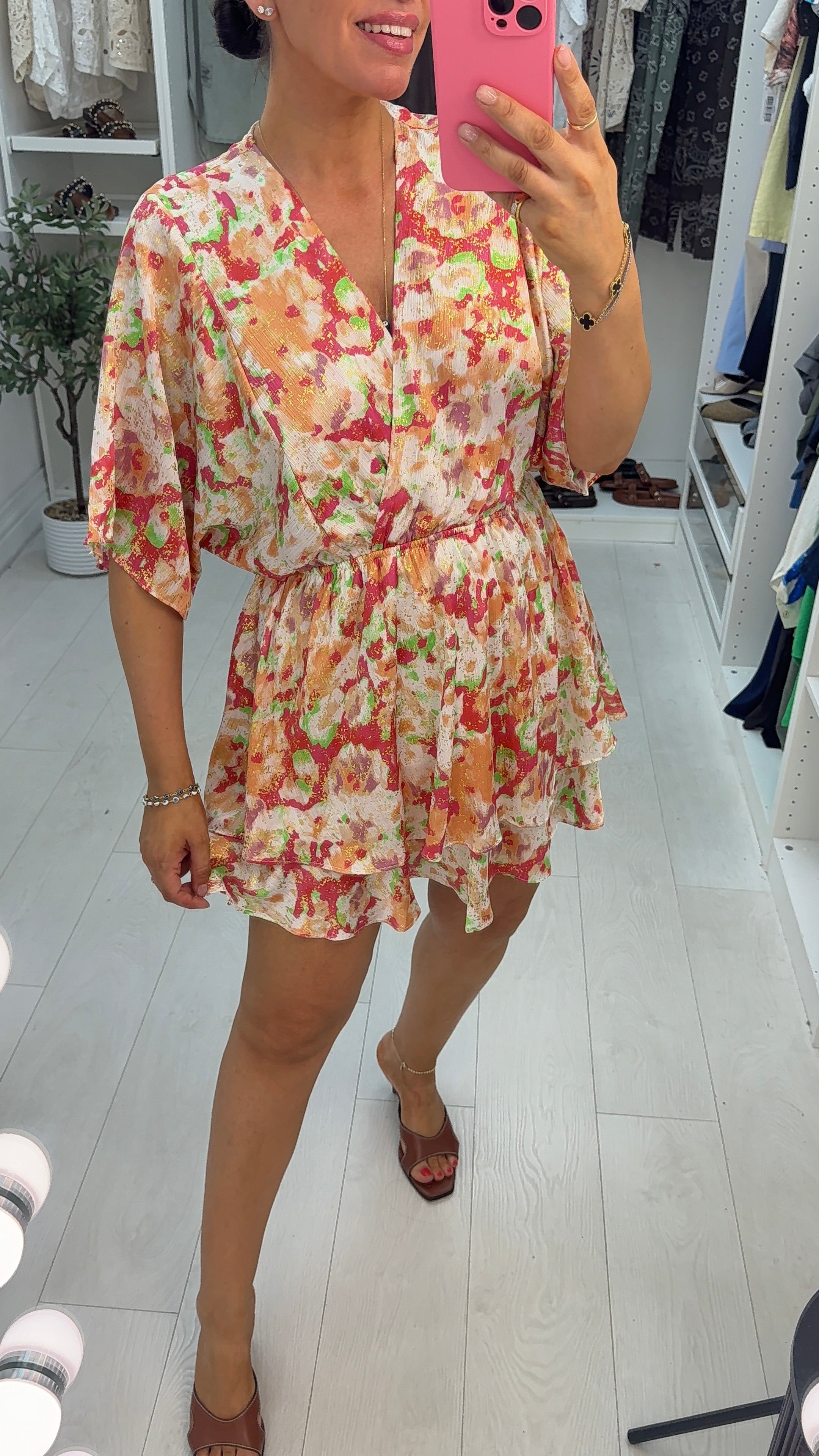 Crystal V Neck Ruffle Detailed Midi Dress