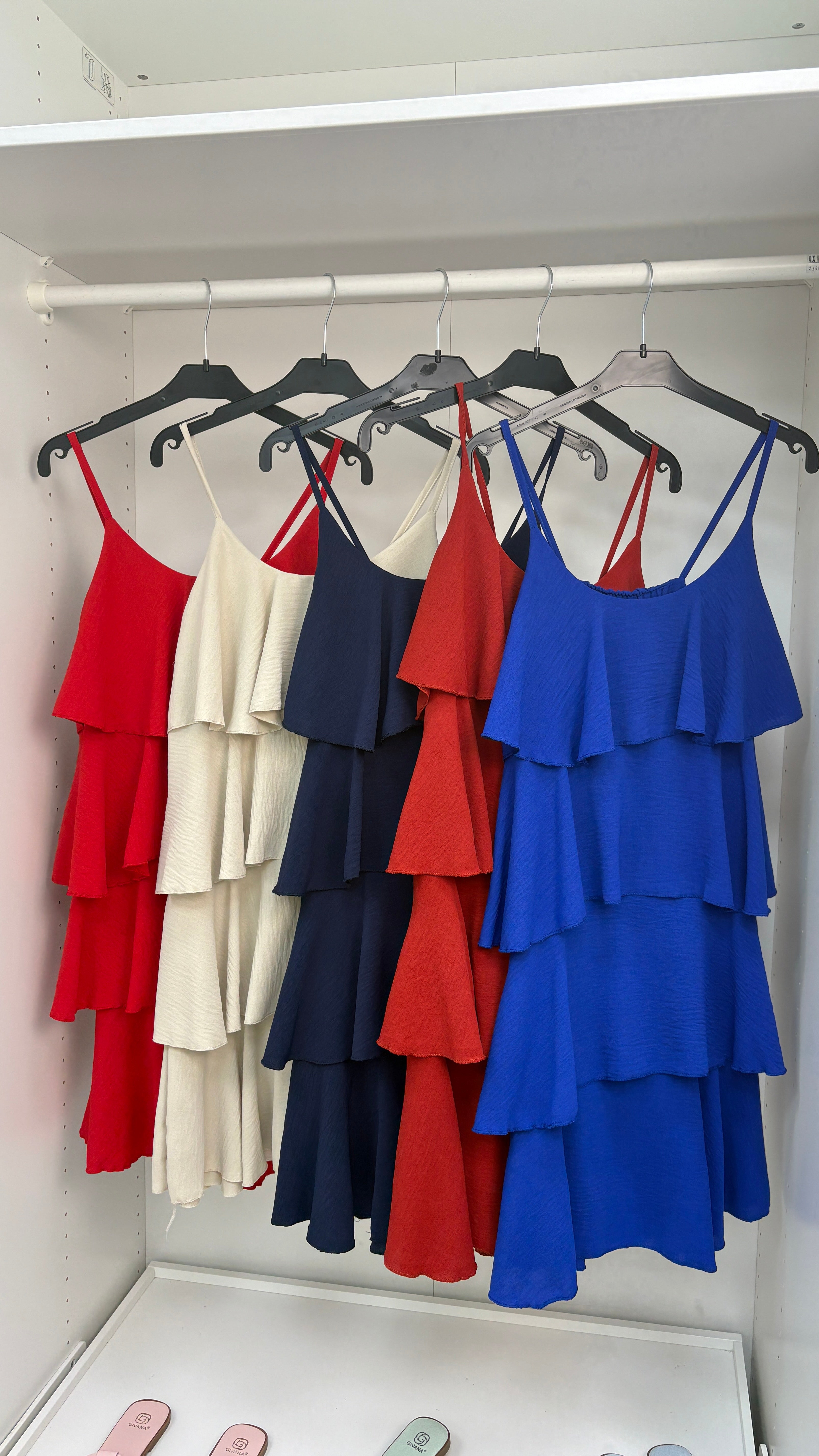 Alissa Plain Strappy Ruffle Midi Dress