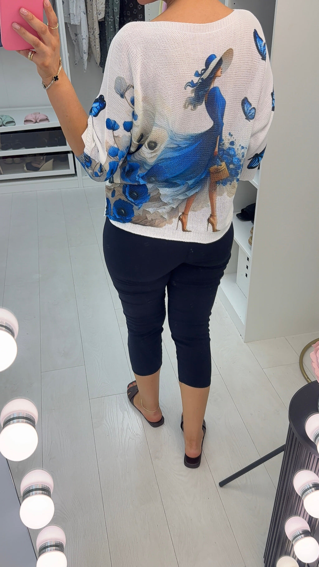 Gian Floral Butterfly Print Batwing Top
