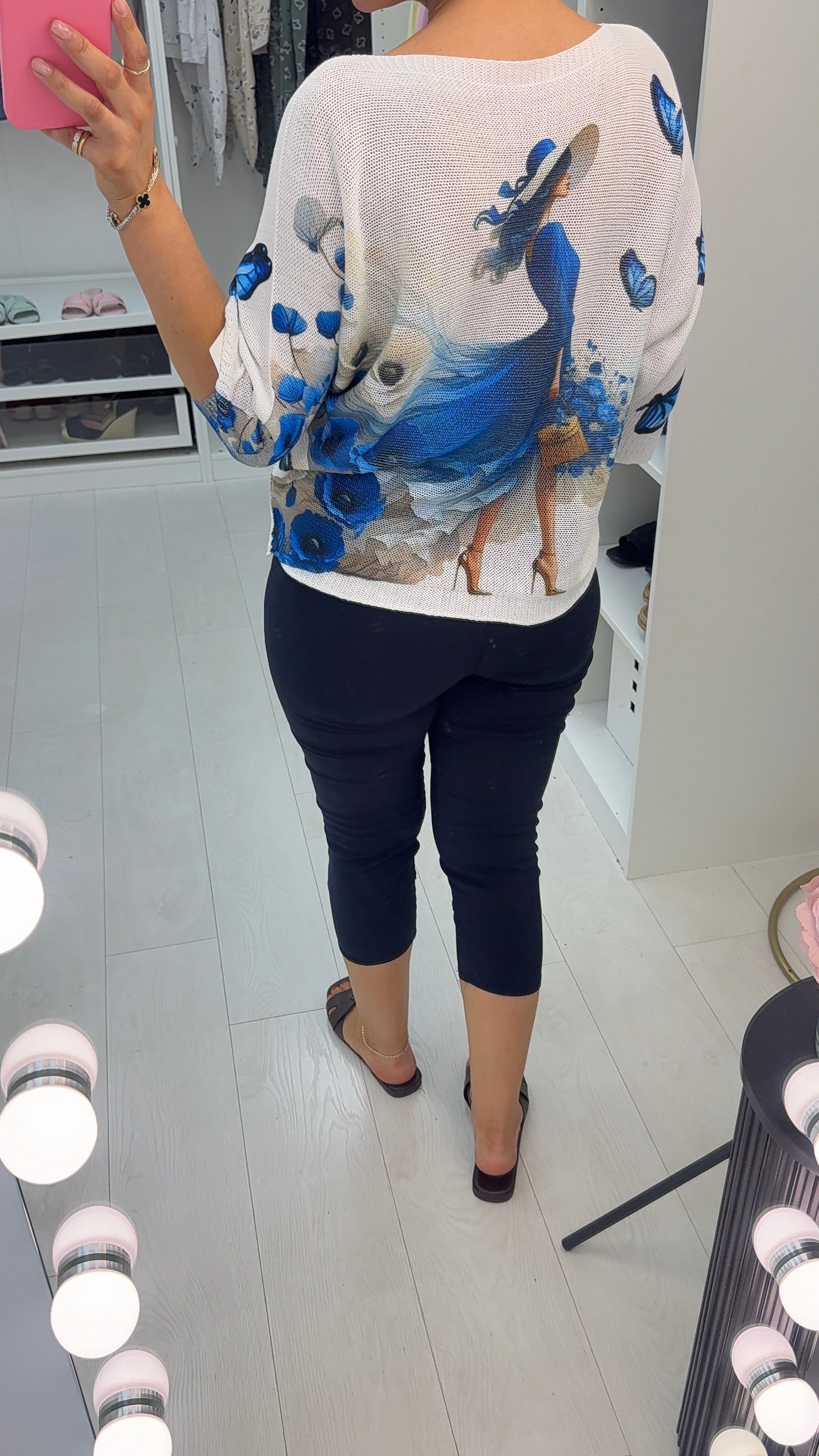 Gian Floral Butterfly Print Batwing Top