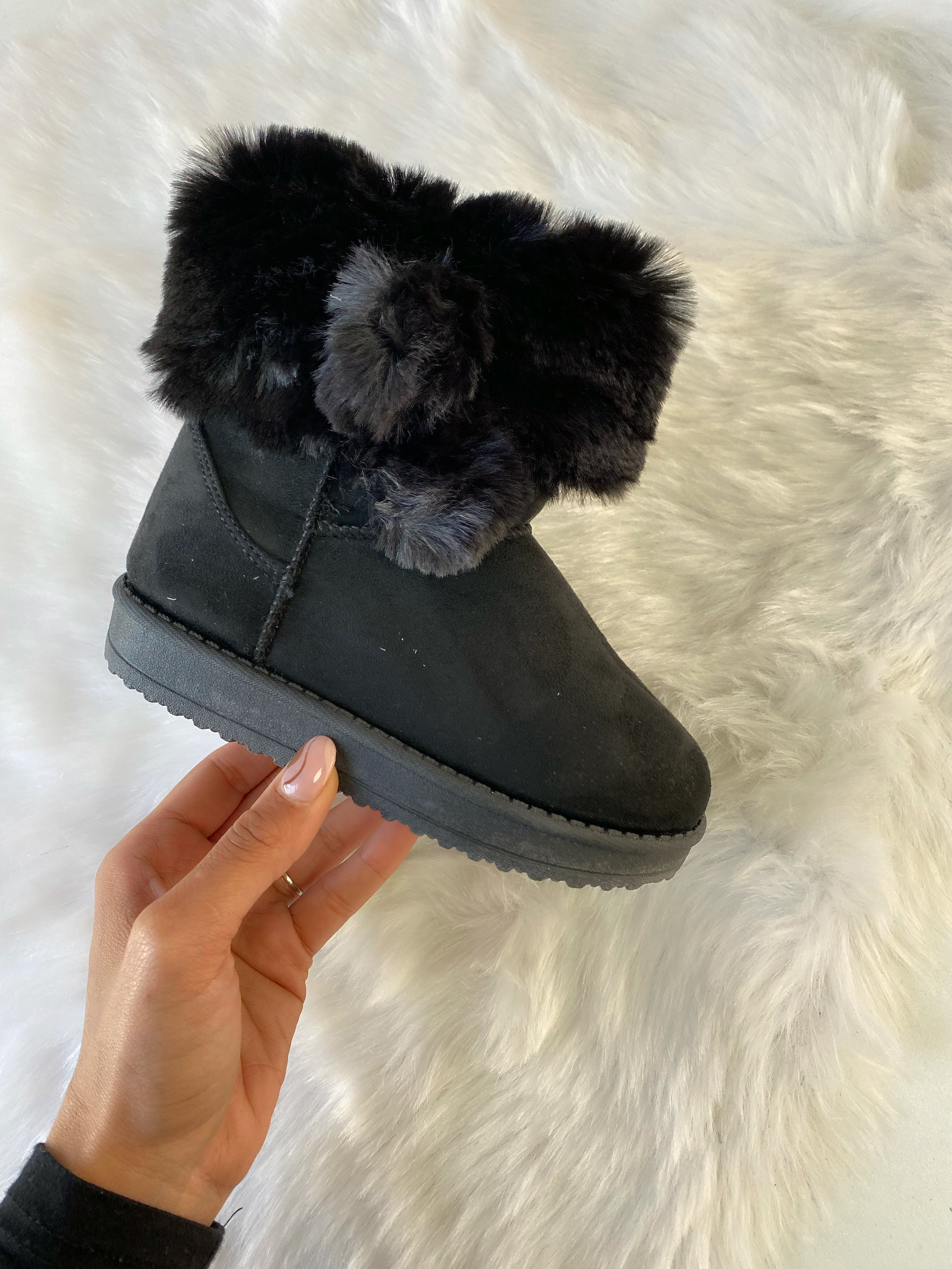 Trophy KIDS Pom Pom Faux Fur Trim Boots