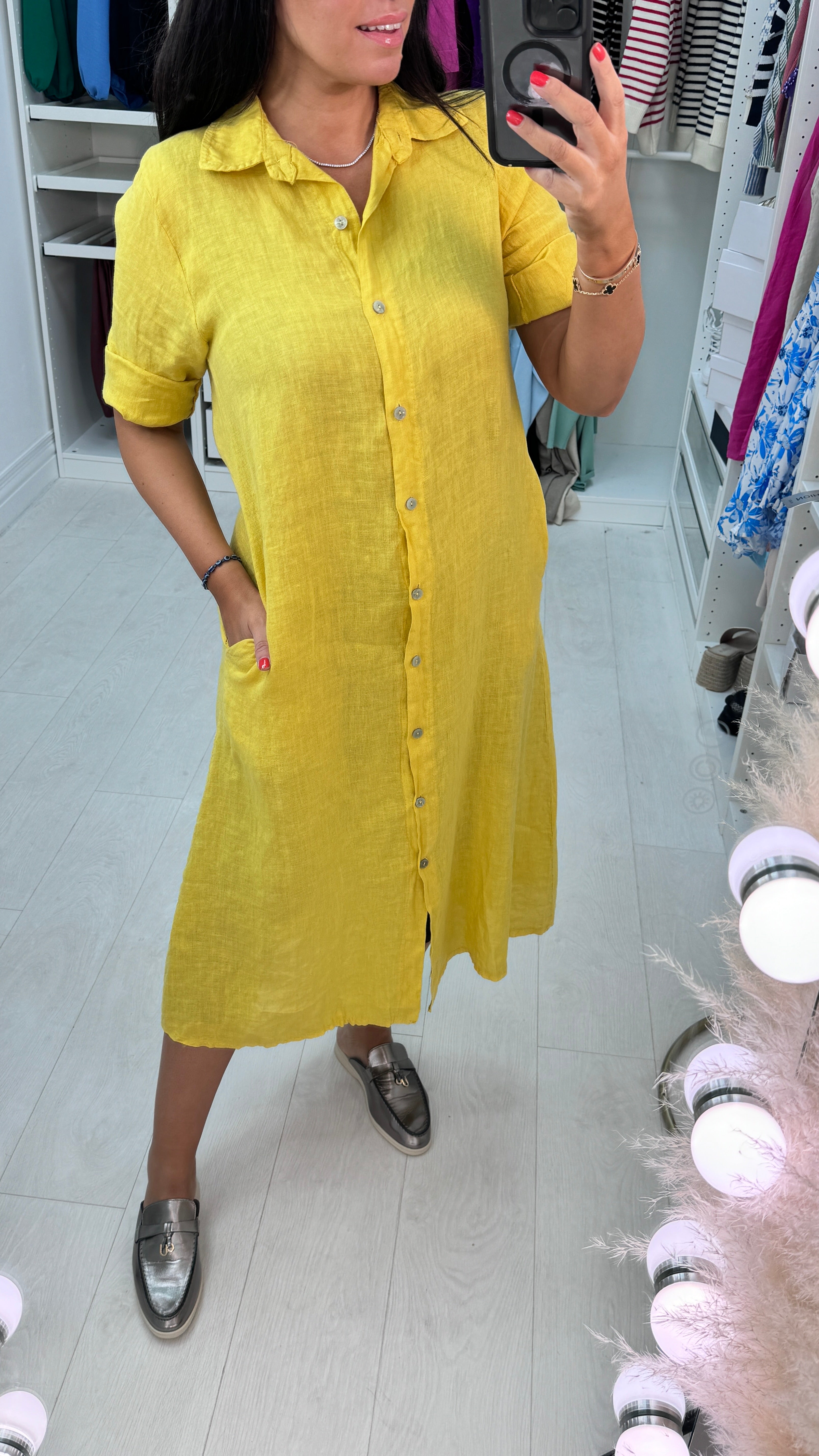 Leilani Button Front Linen Shirt Dress