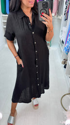 Leilani Button Front Linen Shirt Dress