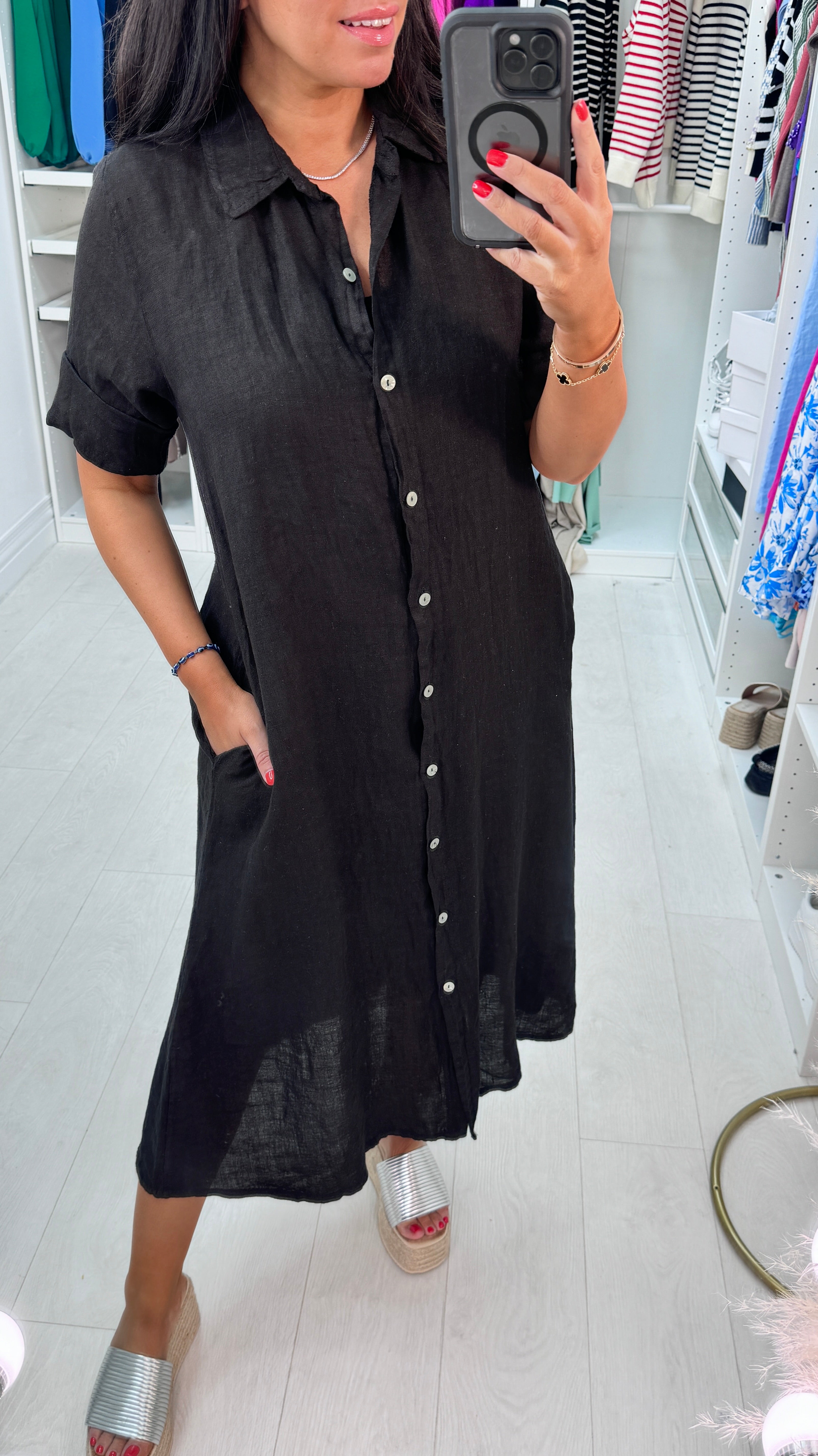 Leilani Button Front Linen Shirt Dress