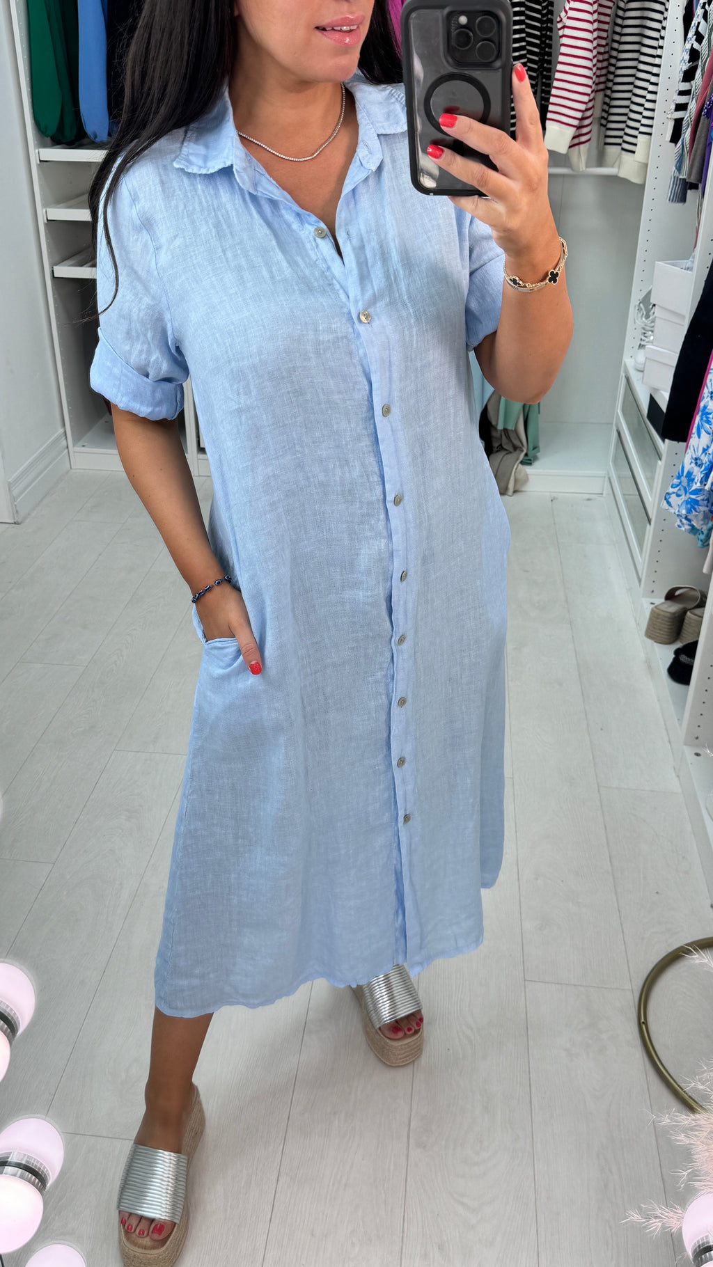 Leilani Button Front Linen Shirt Dress