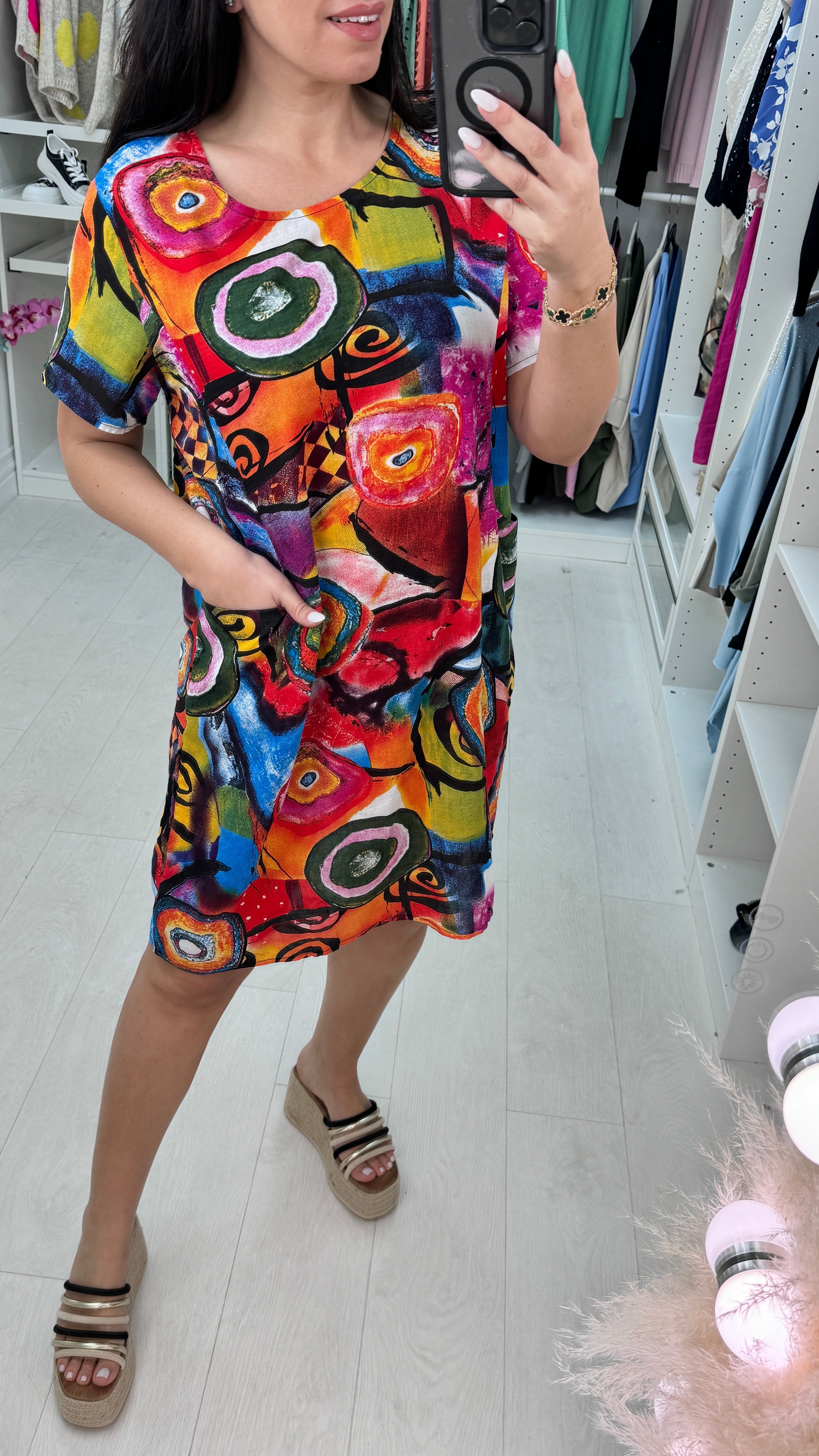 Gloria Colourful Abstract Smock Dress