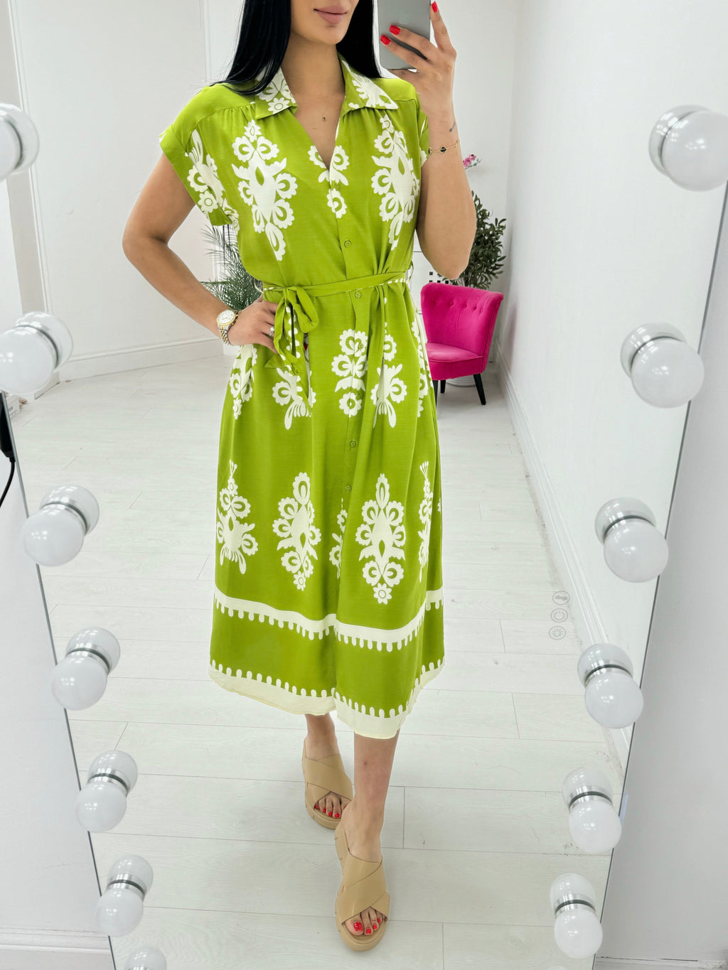 Brielle Mosaic Print Tie Belt Maxi Dress