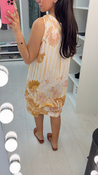 Freyja Striped Floral Print Midi Smock Dress