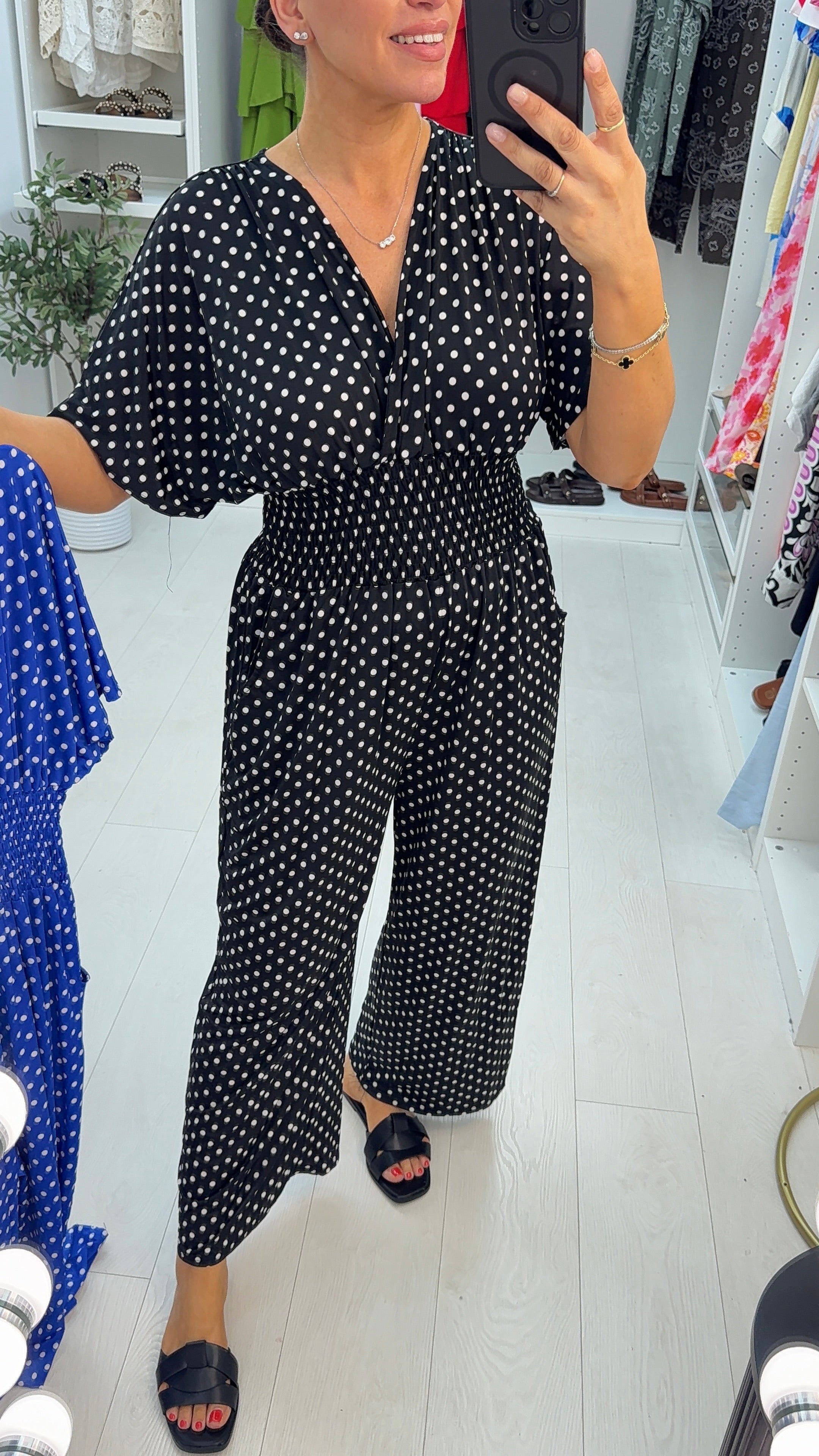 Hana Polka Dot V Neck Magic Jumpsuit
