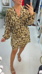 Georgiana Embellished Animal Print V Neck Midi Dress