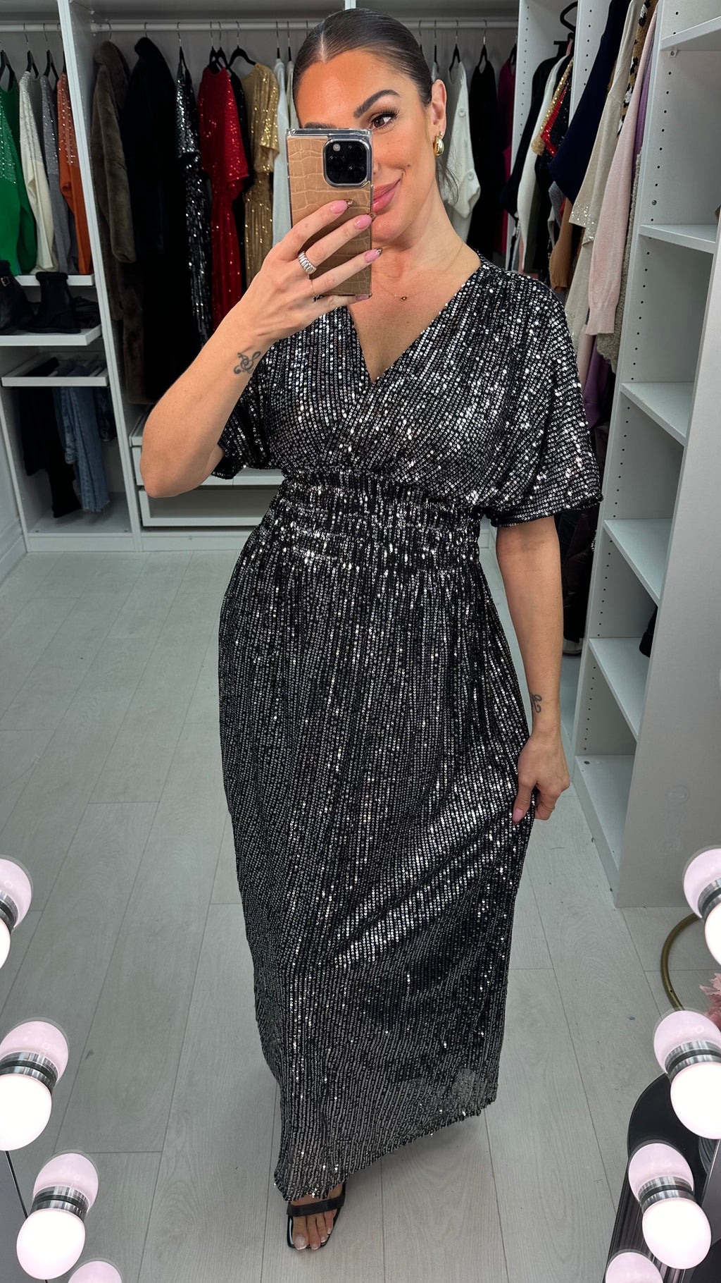 Liberty Sequin Shirred Waist Maxi Dress