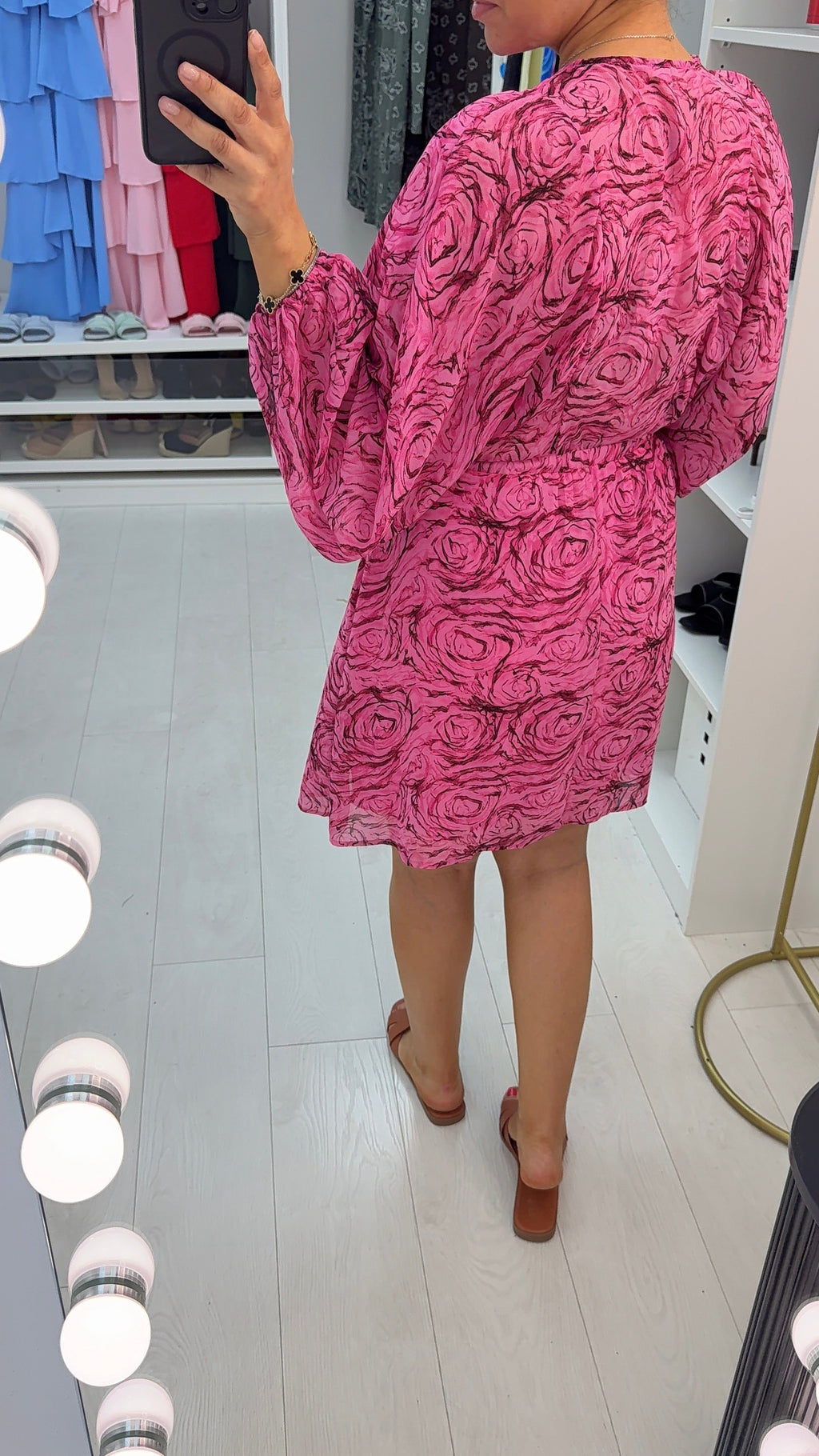 Electra Rose Print V Neck Midi Dress