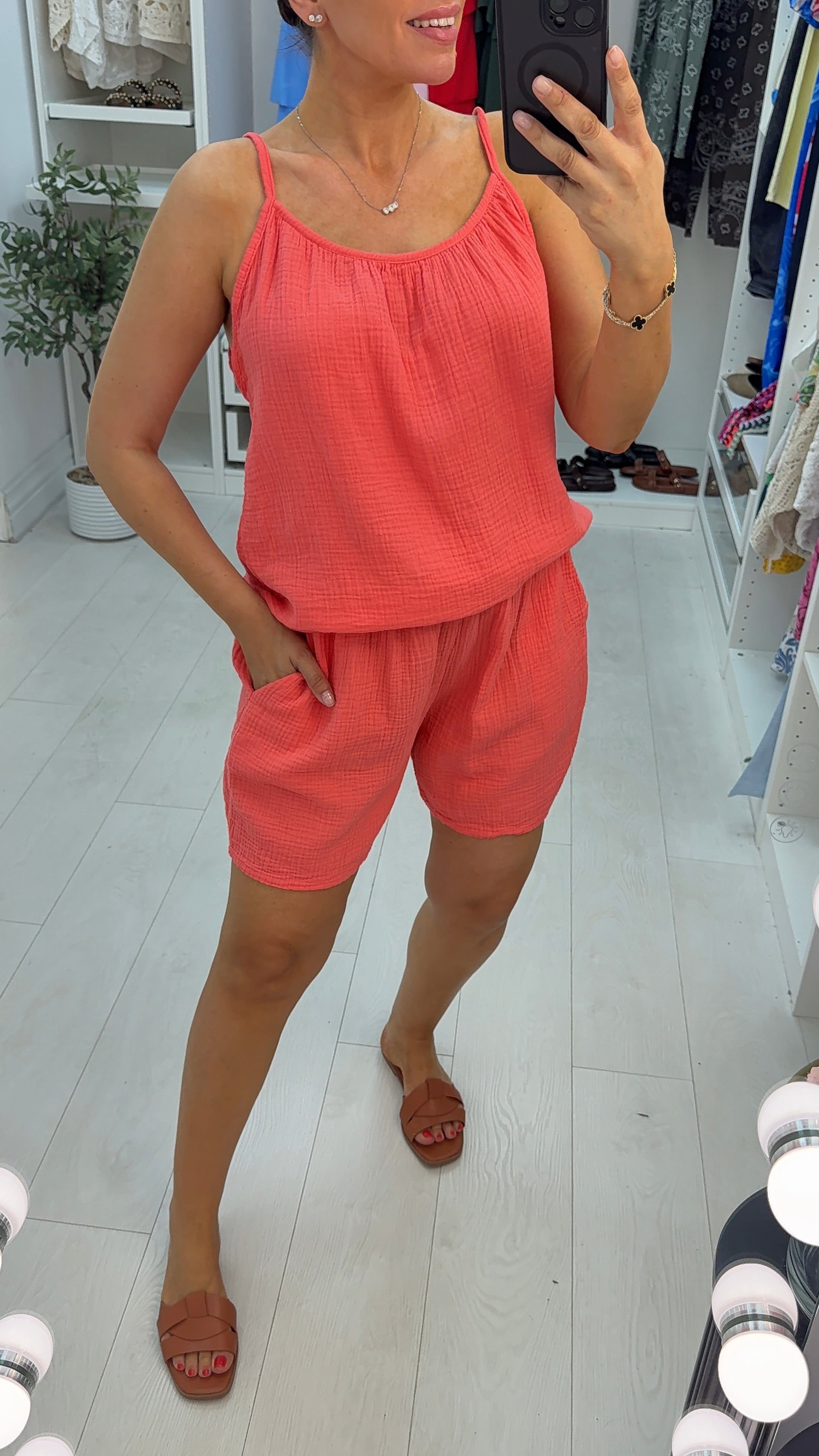 Quincy Plain Cheesecloth Shorts Co-Ord Set