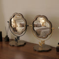 Solid Wood Scalloped Tabletop Vanity Mirror with Leaf Base