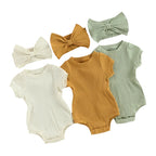 Ribbed Short Sleeve Romper & Headband Set
