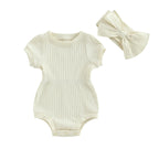 Ribbed Short Sleeve Romper & Headband Set