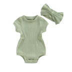 Ribbed Short Sleeve Romper & Headband Set