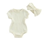 Ribbed Short Sleeve Romper & Headband Set
