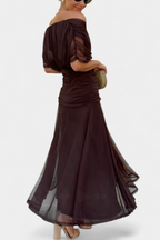 Alondra Long Dress with Floral Fancy Design and Decollete