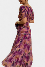 Alondra Long Dress with Floral Fancy Design and Decollete