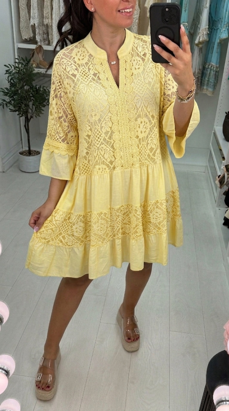 Rebecca Lace Embroidered Detail Smock Dress