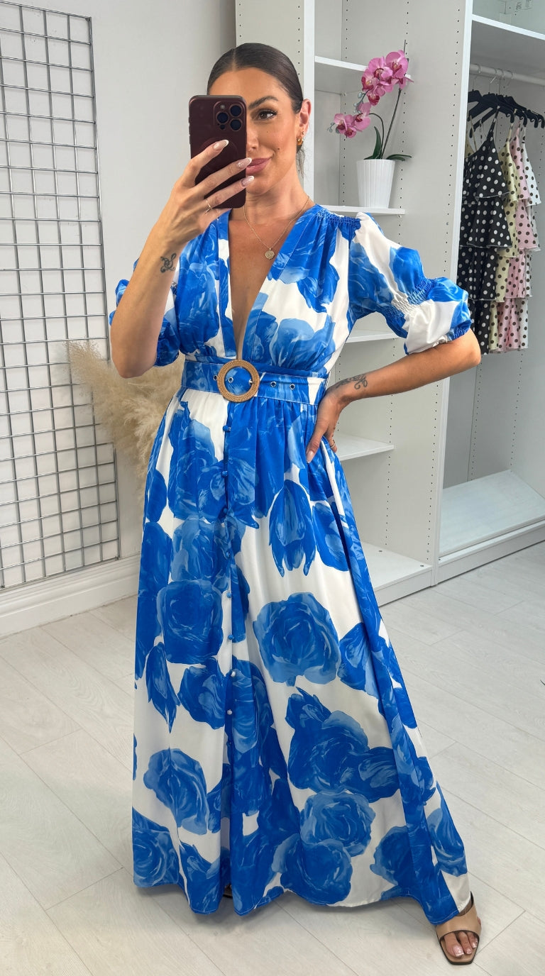 Nalah Floral Print Belted Maxi Dress