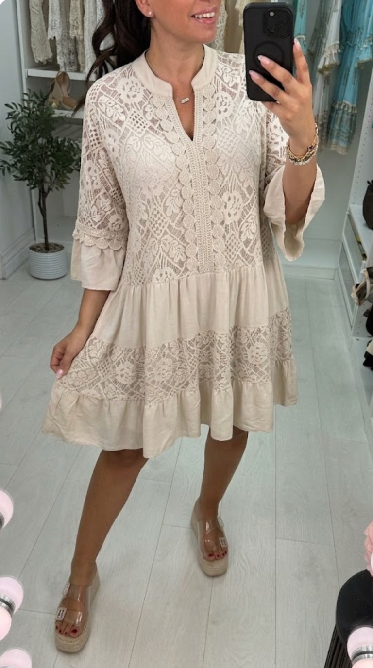 Rebecca Lace Embroidered Detail Smock Dress