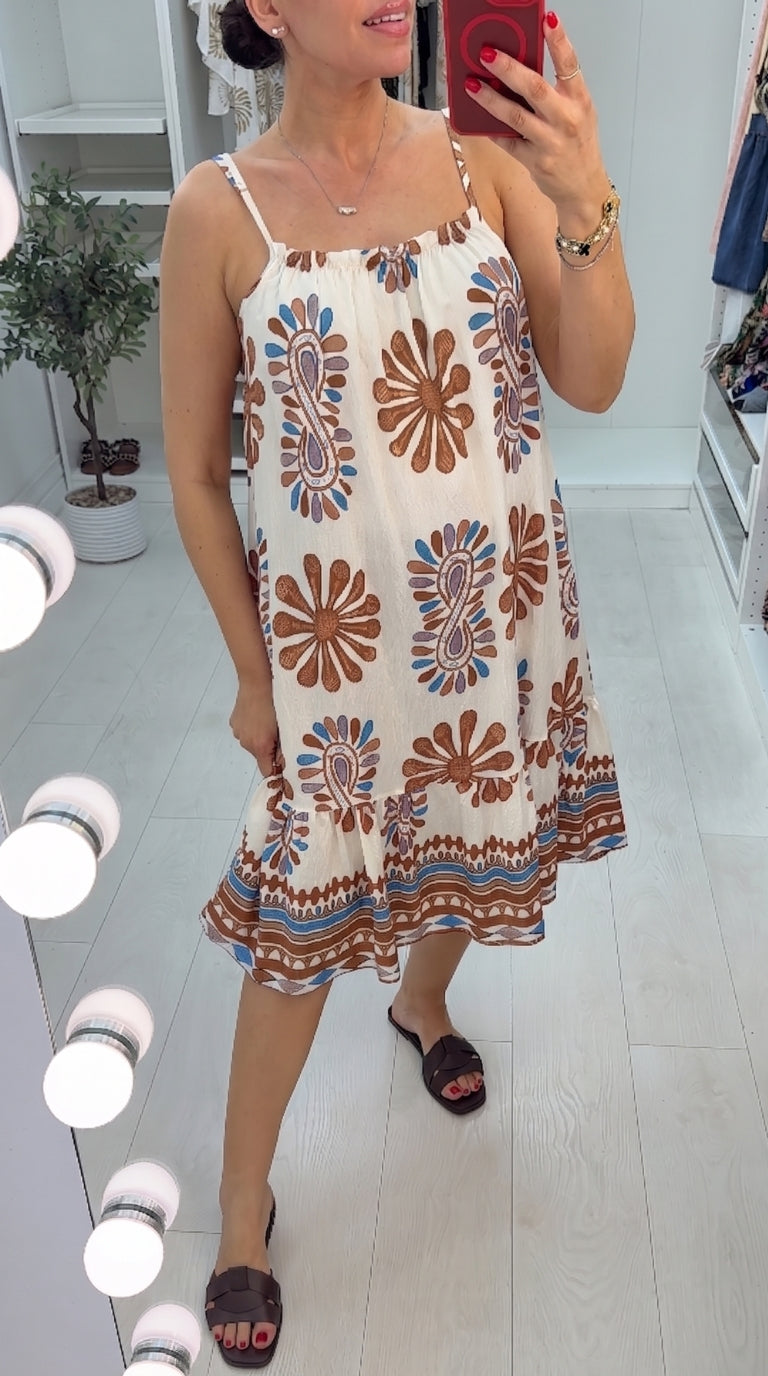 Zafira Paisley Print Strappy Midi Dress