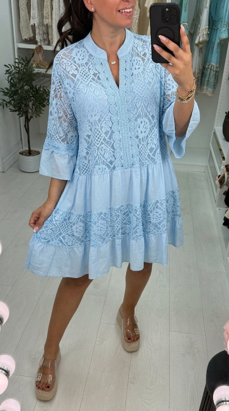 Rebecca Lace Embroidered Detail Smock Dress