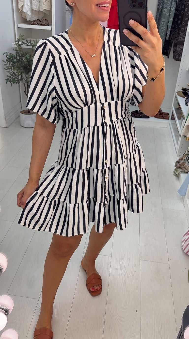 Loxley V Neck Striped Smock Dress